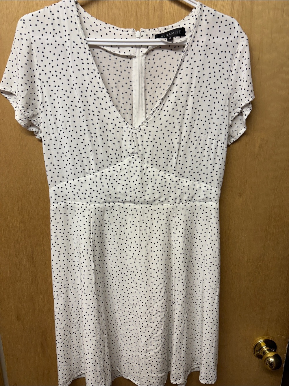 Dynamite White Mini Dress with Black Polka Dots